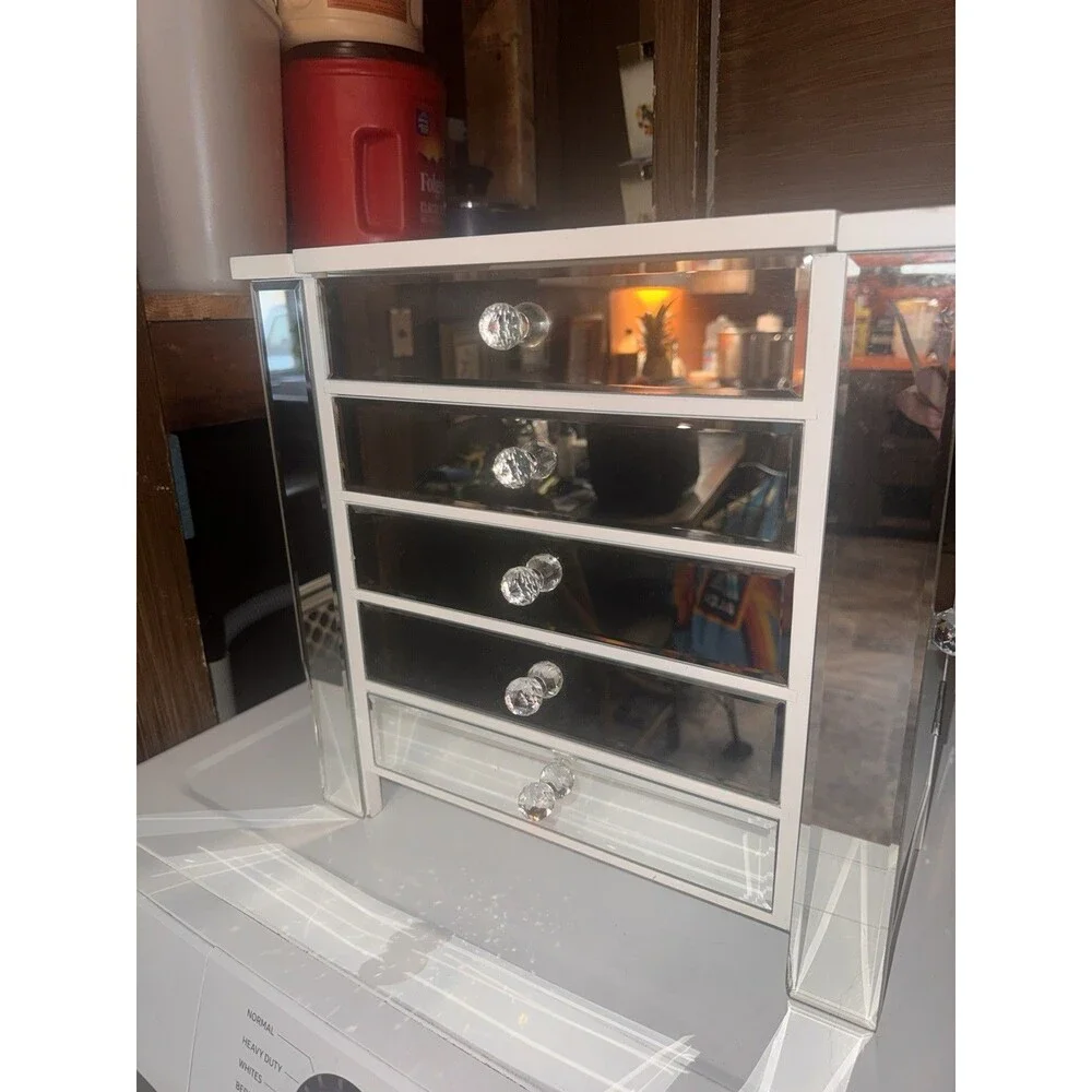 Hollywood Regency Mirrored Tabletop Jewelry Box & Vanity Armoire